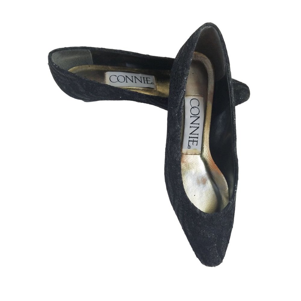 Connie Womens Shoes Heels Black Sparkly Textured 1.5" Heel Pointed Toe Size 7